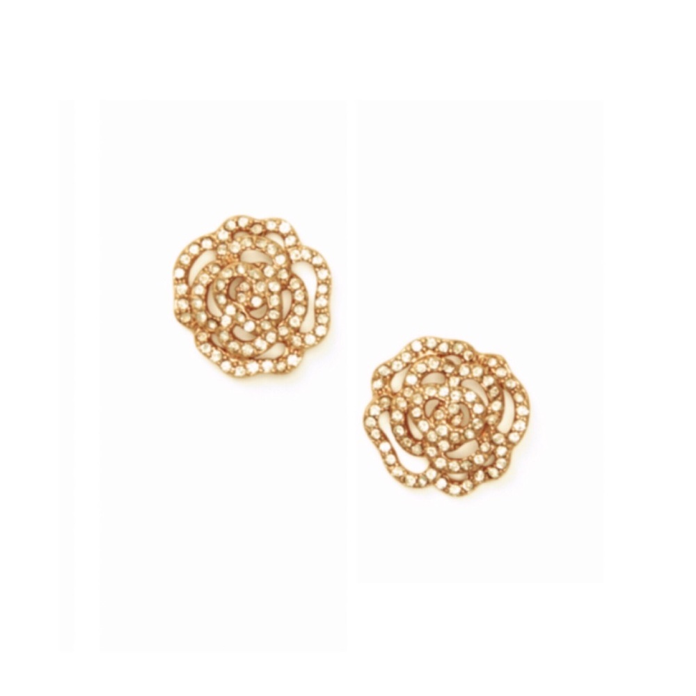 New Kate Spade Gold Crystal Rose Pavè Earrings - Picture 2 of 6